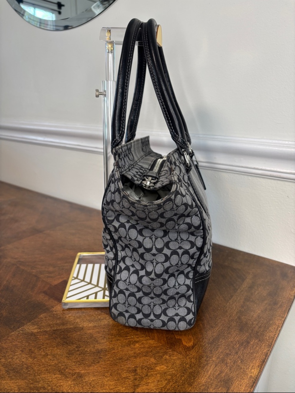 Coach Signature Canvas Shoulder Bag in Black and Gray - Picture 16 of 16